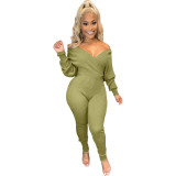 Ribbed Sexy V Neck Slim Fit Jumpsuit