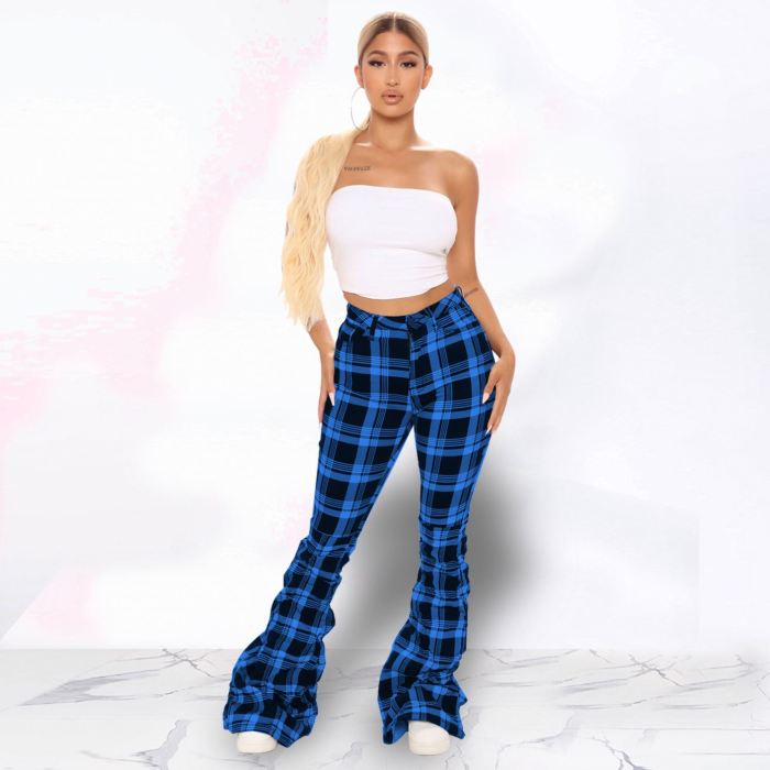 Plaid Print Flare Bell Bottoms Pants