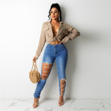 hollow out skinny denim pant sexy skinny jeans