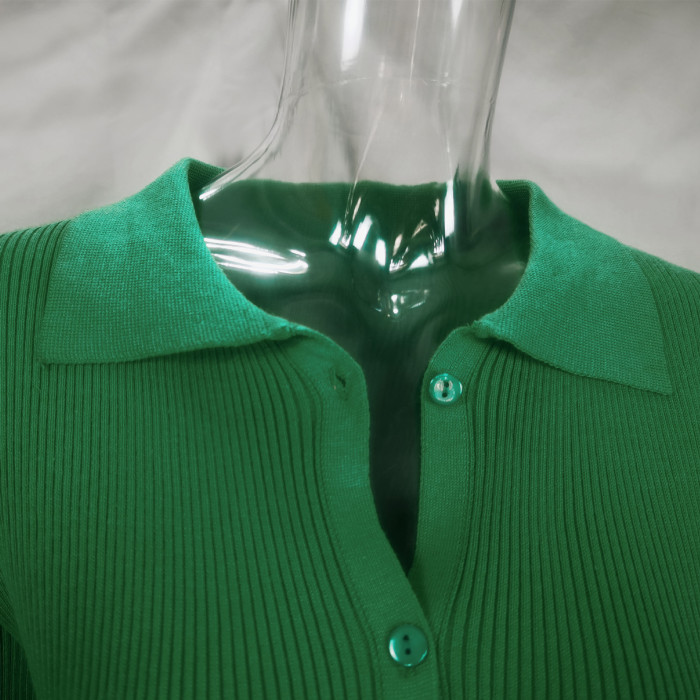 Long Sleeve V-Neck Button Flare Sleeve Sweater Midi Dress
