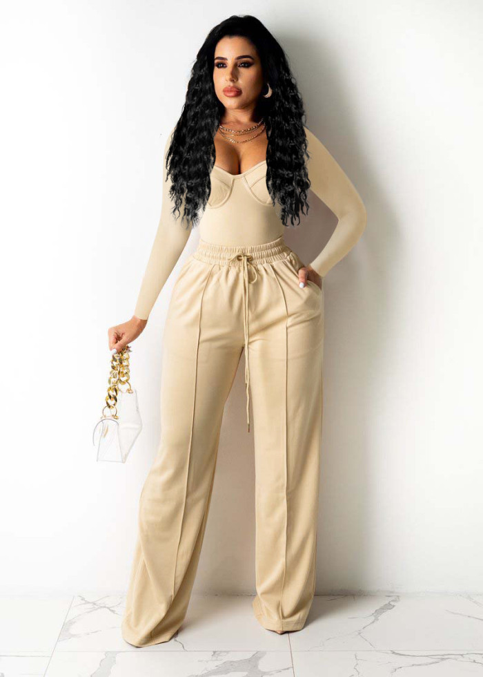 Square Neck Long Sleeve Top and Sweatpants Two Piece Set