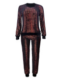 Striped Sequin Two Piece High Waisted Long Sleeve Clubwear Pants Suit