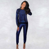 Striped Sequin Two Piece High Waisted Long Sleeve Clubwear Pants Suit