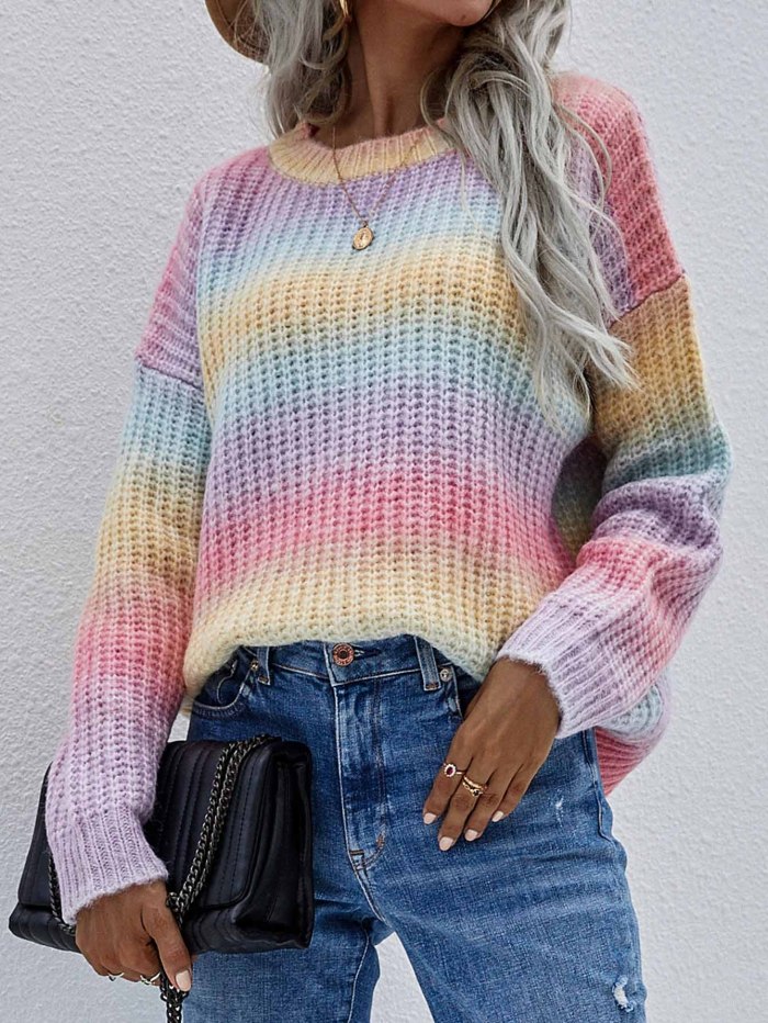 Women Loose Rainbow Sweater