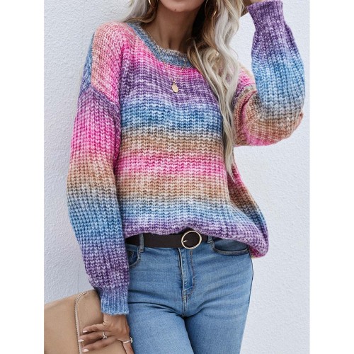 Women Loose Rainbow Sweater