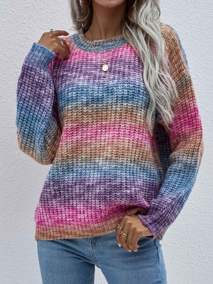 Women Loose Rainbow Sweater
