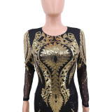 Sequins Long Sleeve Bodycon Jumpsuit