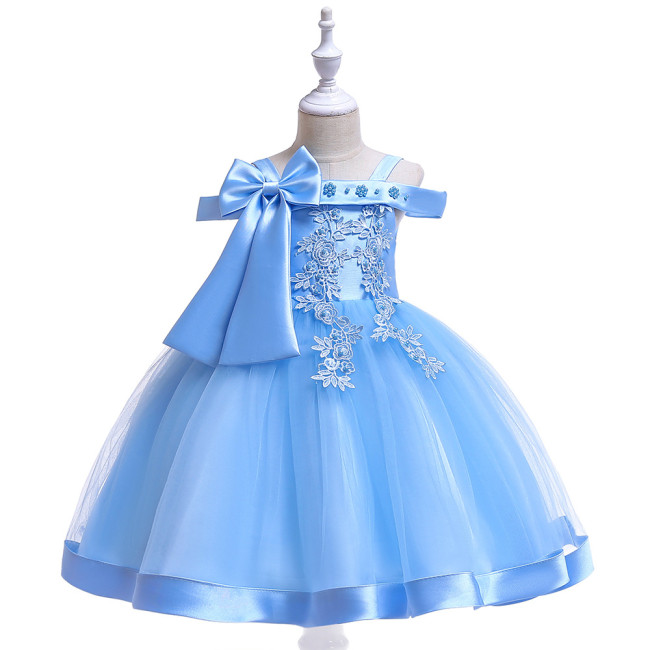 Beaded Flower one shoulder suspender Princess Dress