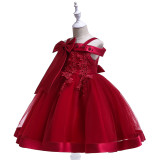 Beaded Flower one shoulder suspender Princess Dress
