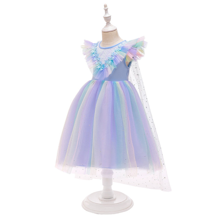 Frozen Sequin Cloak Detachable Gauze tailed Princess Aisha Dress
