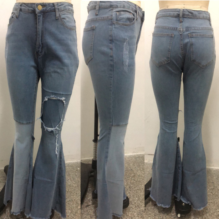 Stitched Ribble Elastic Slim Flared Jeans