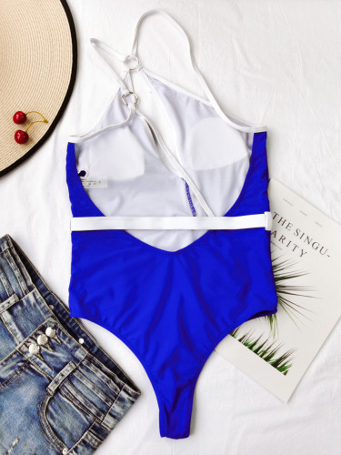 Solid Color One-Piece Swimsuit Sexy Belt Swimsuit