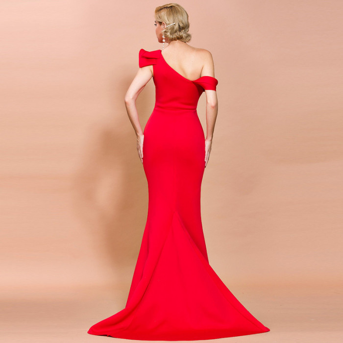 Red Color Tail Fishtail Evening Dress