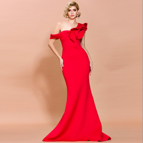 Red Color Tail Fishtail Evening Dress