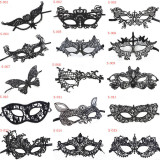 LE3327-1 Halloween Masquerade Party Black Lace Mask