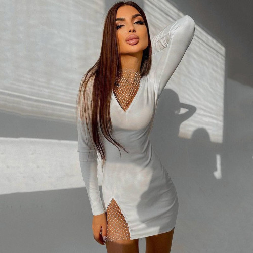 Deep V Neck Hollow Out Sexy Bodycon Short Dresss