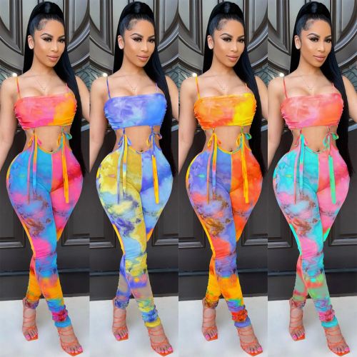 tie dye hollow out one piece stack jumpsuit