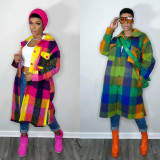 Casual Plaid Turndown Collar Long Sleeve Long Coat