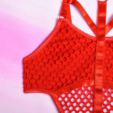 Women Strappy Hollow Out Fishnet Bodysuit