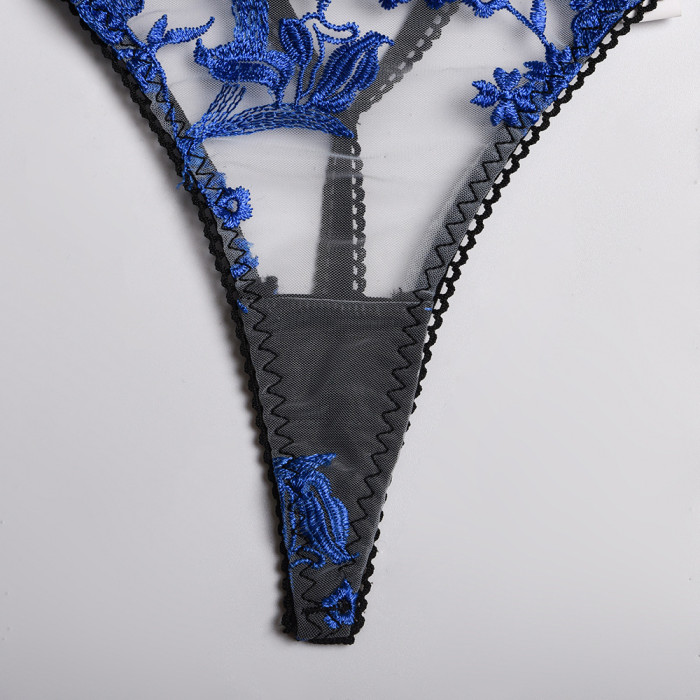 Women Sexy Lace Bra Exotic Brief Garter Set See-Through 3 Pieces Set