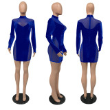 Velvet Patchwork Mesh Sexy Party Cocktail Dress