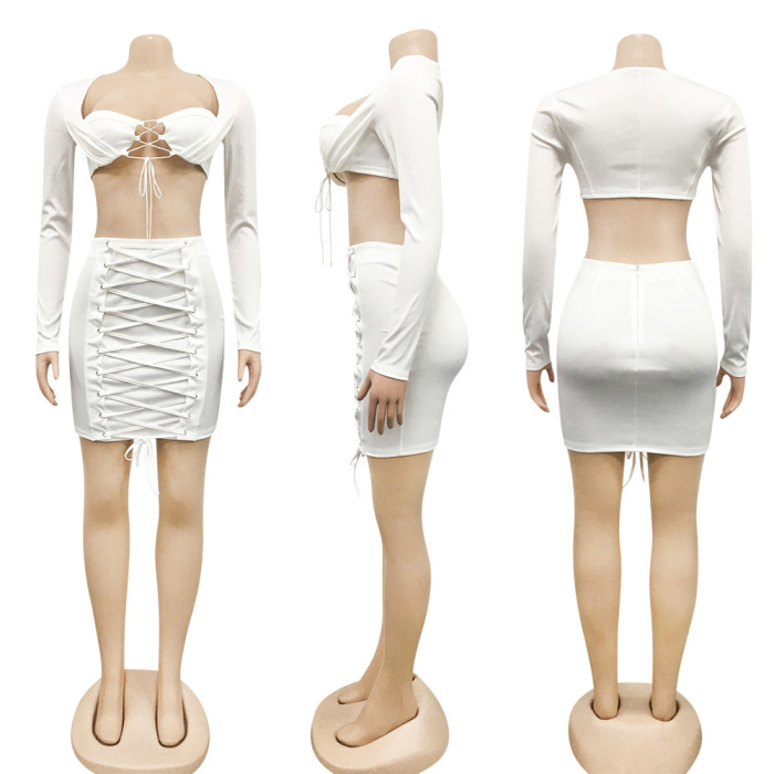 Long Sleeve Bandage 2 Piece Mini Skirt Set