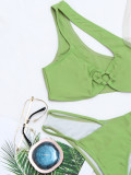 Hollow Out Solid Two Piece Swimwear