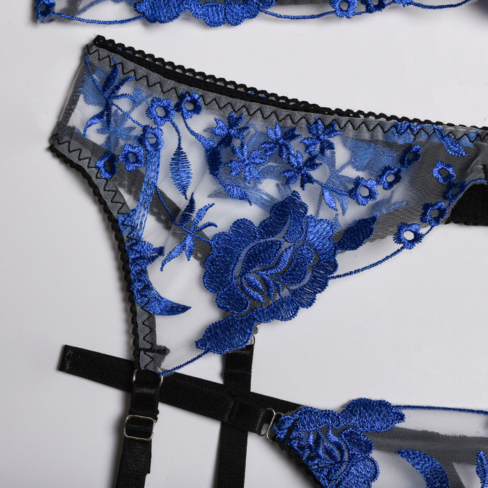 Women Sexy Lace Bra Exotic Brief Garter Set See-Through 3 Pieces Set