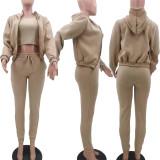 3pcs Thick Fleece Sweater Hooded Sports Leisure Suit