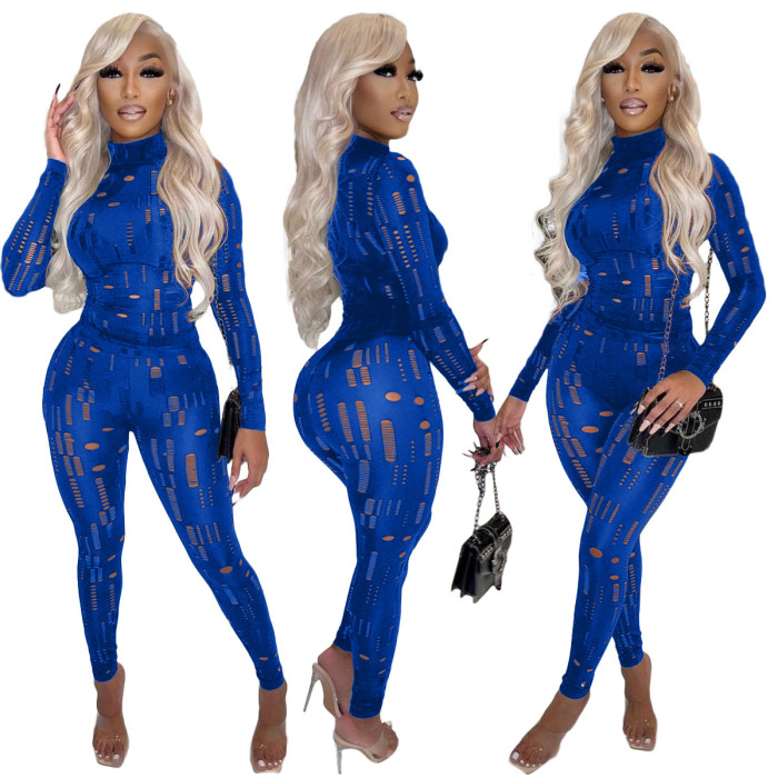 Ripped Hollow Out 2 Piece Pant Suit