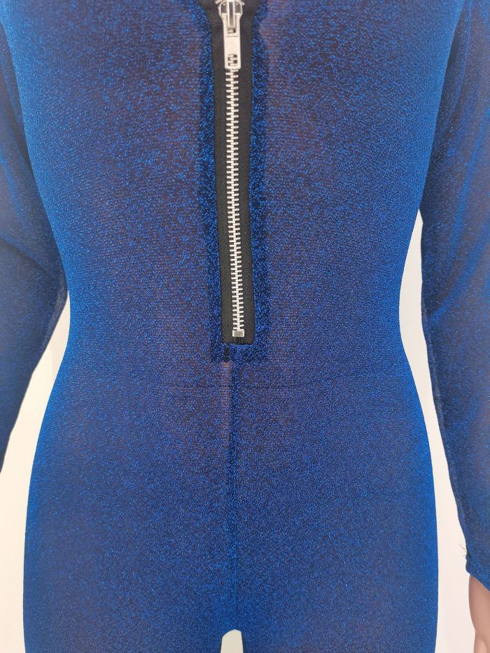 Deep V Neck Zipper Sexy Playsuit Jumpsuit