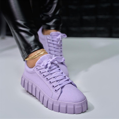 Purple Lace-up Front Low Top Canvas Shoes