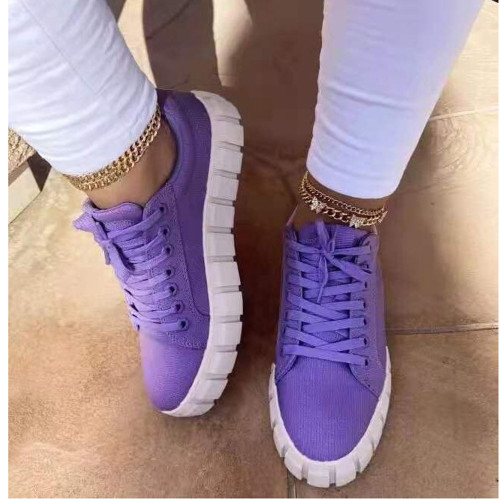 Deeply Purple Lace-up Front Low Top Canvas Shoes