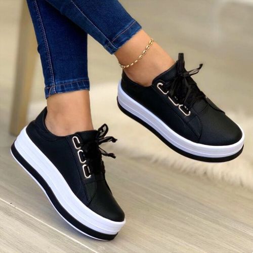 Black Thick Bottomed Flat Bottomed Women's Casual Shoes