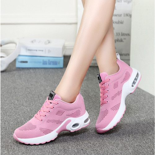 Pink Lace-up Front Knit Running Shoes