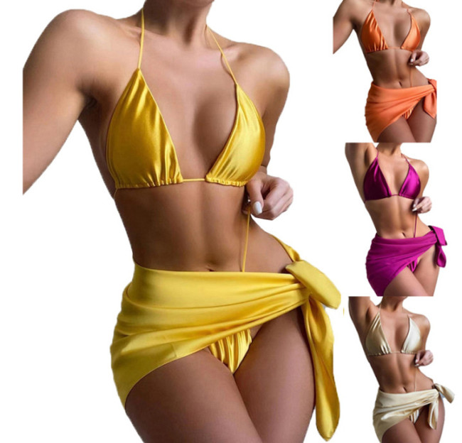 Satin Sexy 3 Piece Bikini Cover Up Swimwear