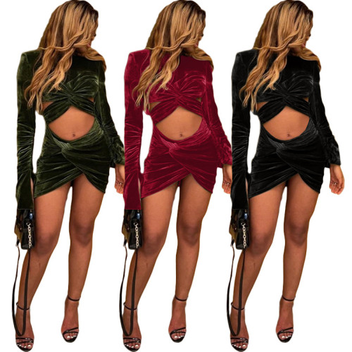 Velvet Cut Out Sexy Stacked Mini Dresses
