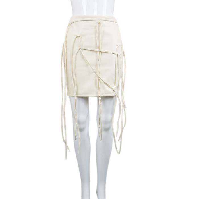 Faxu Pu Leather String Bandge Mini Skirt