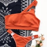 Orange Two Piece Rib One Shoulder Swimwear 