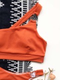 Orange Two Piece Rib One Shoulder Swimwear 