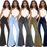 Causal Butterfly Patched bell-bottomed Jeans