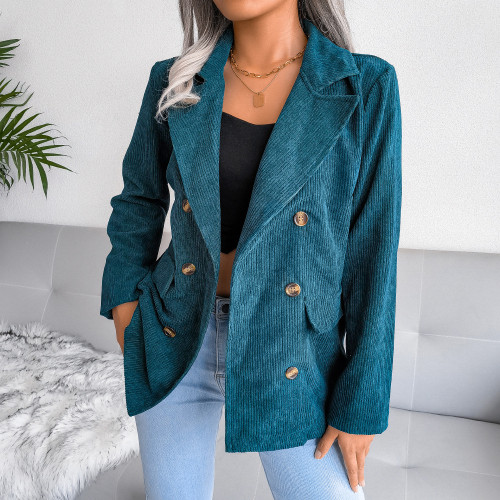 Autumn Corduroy Double Breasted Blazer Jacket