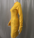 S-5XL Zipper V Neck Ribbed  Short Dress