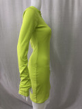 S-5XL Zipper V Neck Ribbed  Short Dress