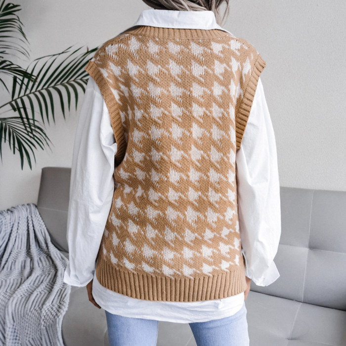 V-neck Casual Loose Knit Sweater Vest