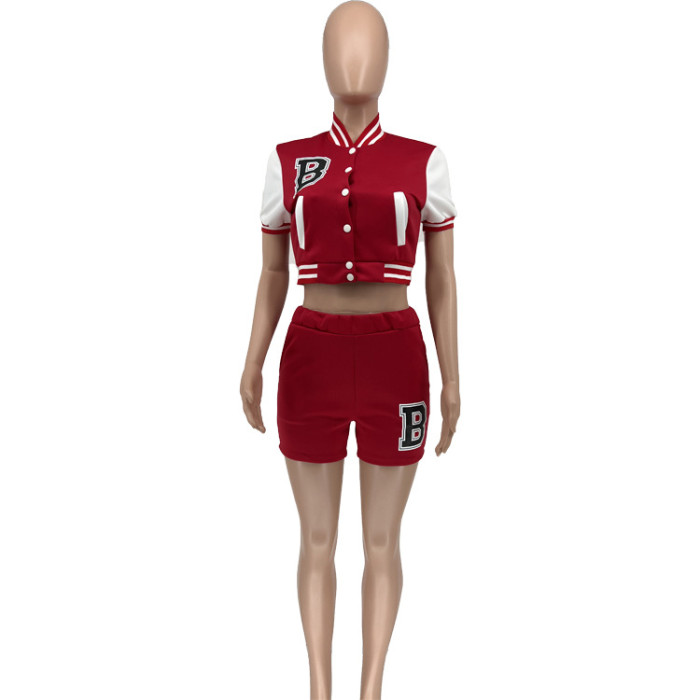 Letterman Baseball Jacket And Biker Shorts Set