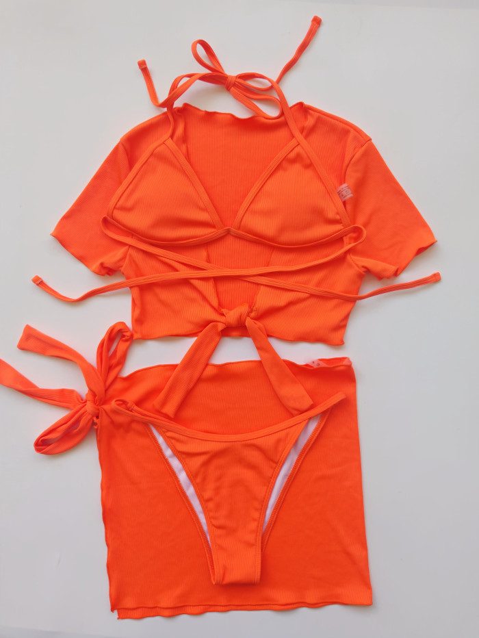Chic Bikini Cover Up Ribbed lovely 3 Piece Swimsuit