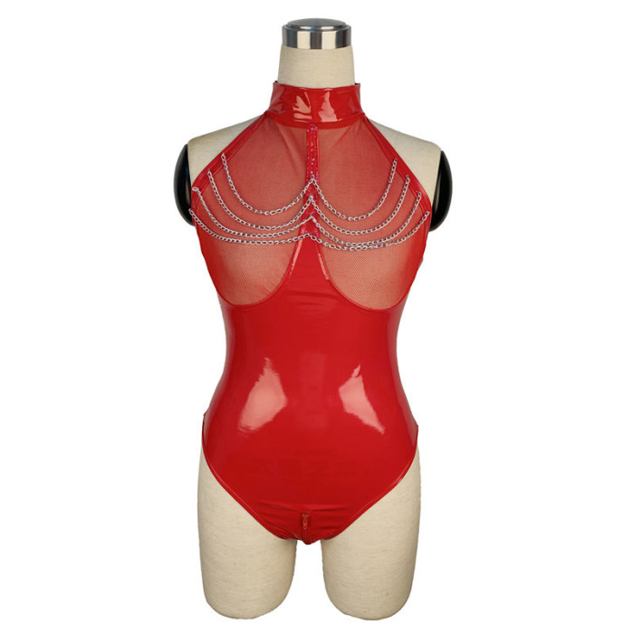 lover she you in global womens Plus Size Leather Mesh Lingerie Bodysuit