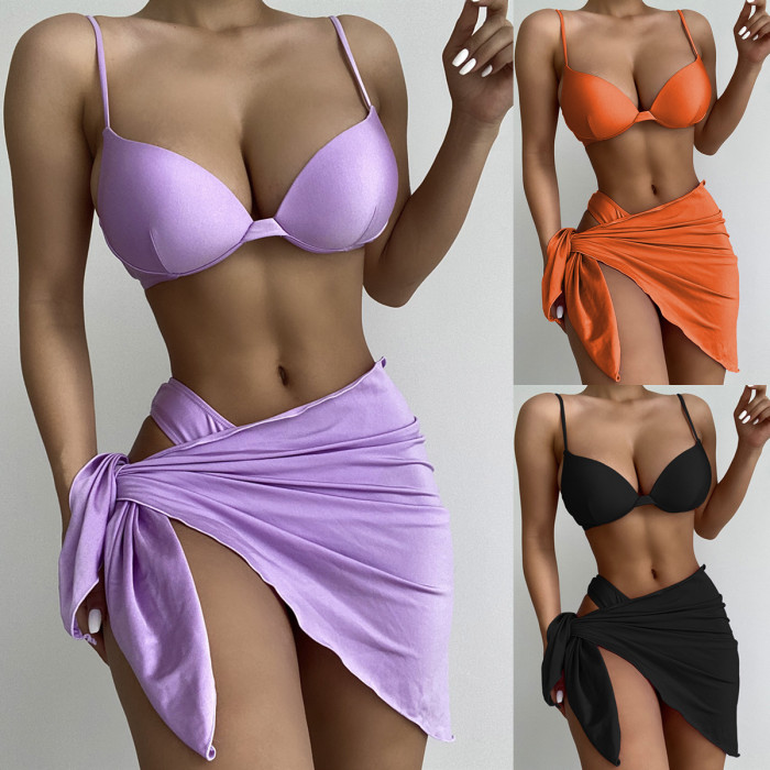 lovely Push Up Bikini Swimwear With Cover Skirt