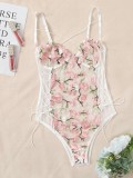Sexy Transparent Floral Teddy Babyoll Pyjamas Intimate Set